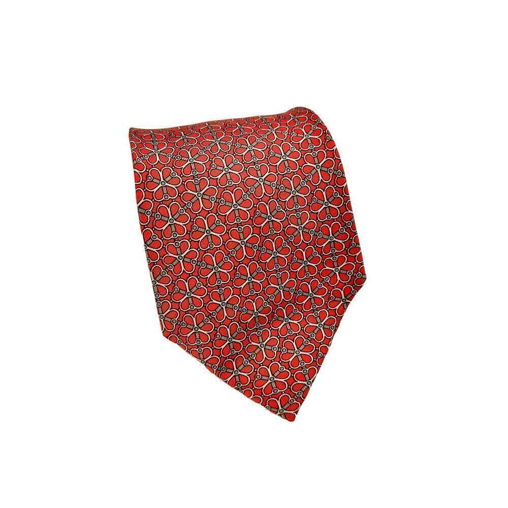 Hermes 100 Silk Red Flower Chain Link Design Tie Perfect Fathers Day Gift Tie